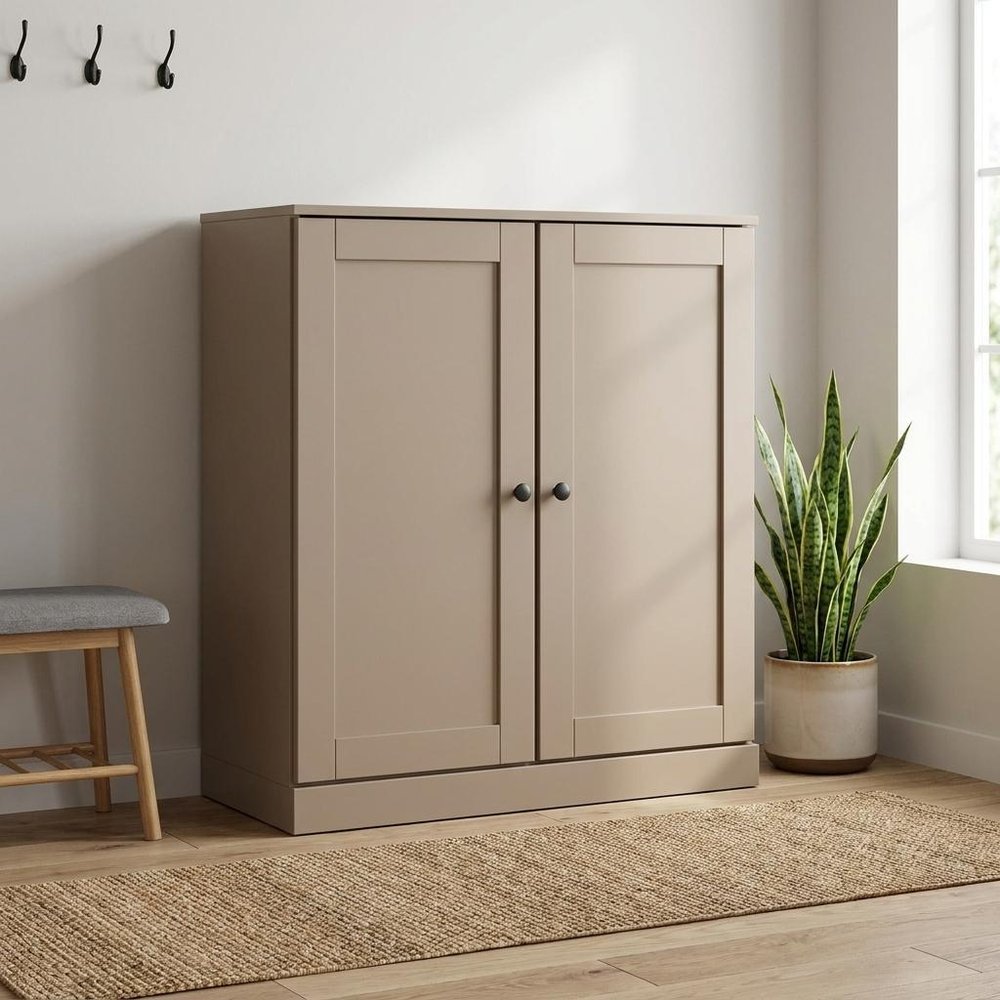 Beige Twenty Pair Solid WoodShoe Storage Cabinet — view 5