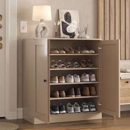 Beige Twenty Pair Solid WoodShoe Storage Cabinet HomeRoots
