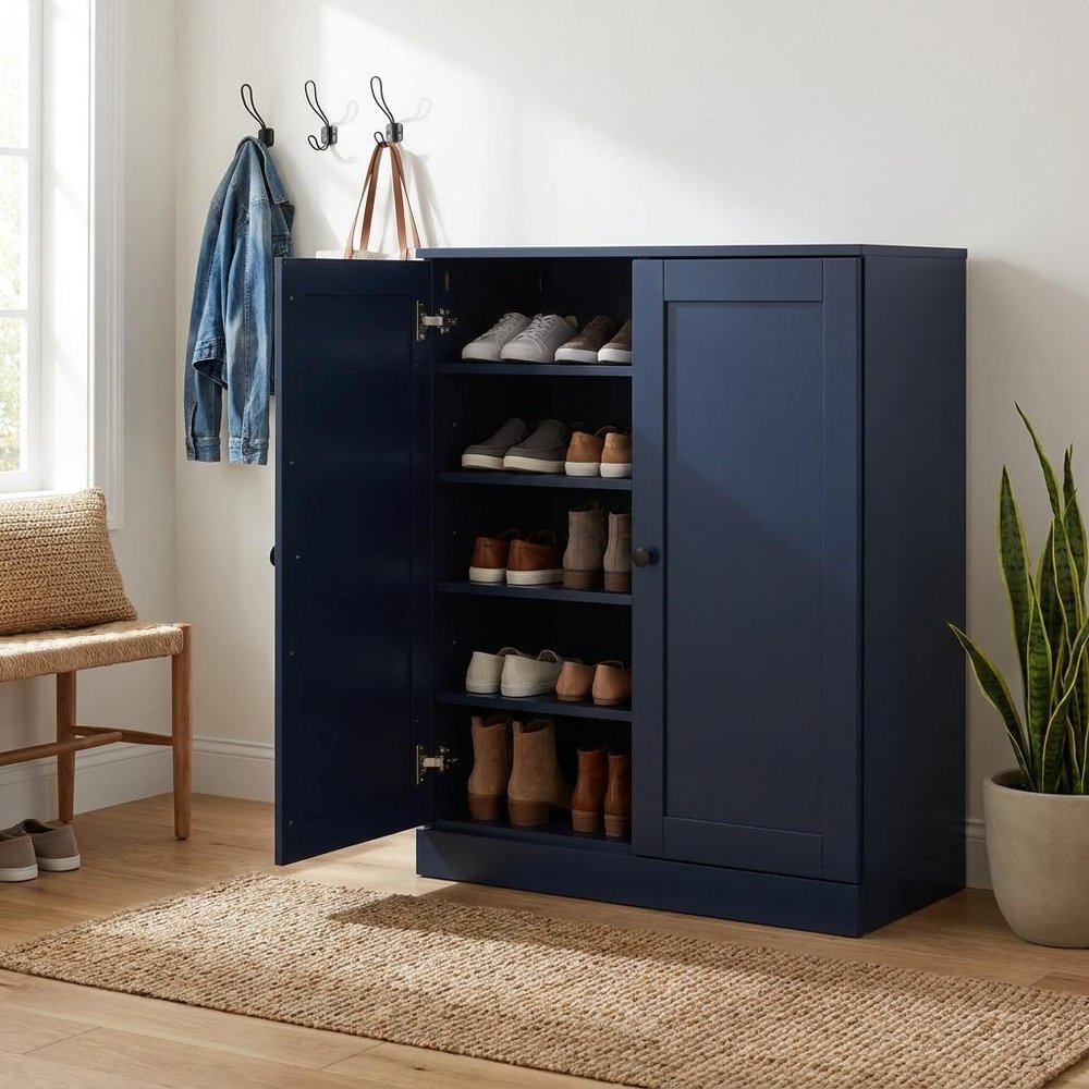 Navy Blue Twenty Pair Solid WoodShoe Storage Cabinet — view 4