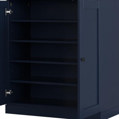 Navy Blue Twenty Pair Solid WoodShoe Storage Cabinet