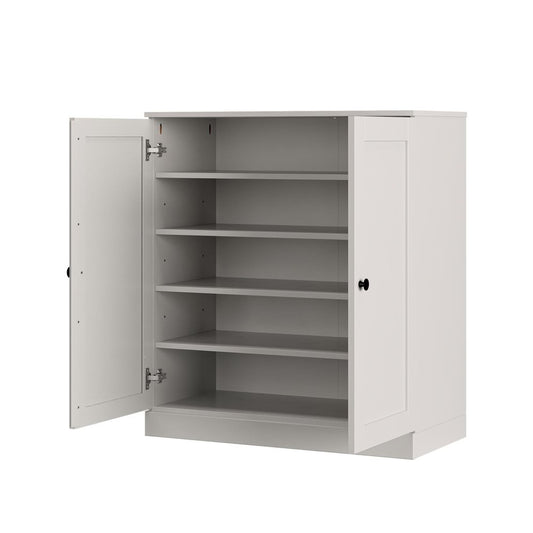 Off White Twenty Pair Solid WoodShoe Storage Cabinet