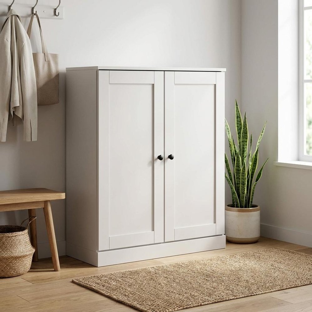 Off White Twenty Pair Solid WoodShoe Storage Cabinet — view 5