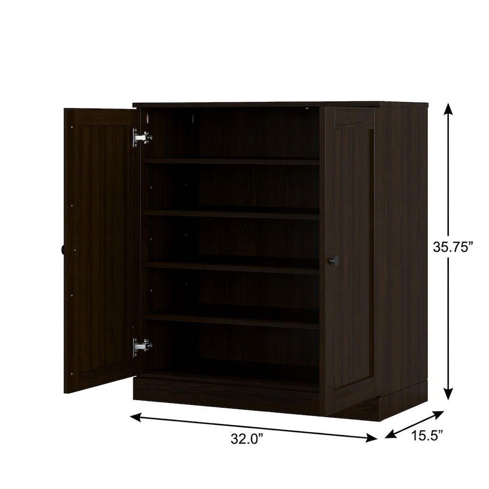 Espresso Twenty Pair Solid WoodShoe Storage Cabinet HomeRoots