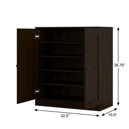 Espresso Twenty Pair Solid WoodShoe Storage Cabinet HomeRoots