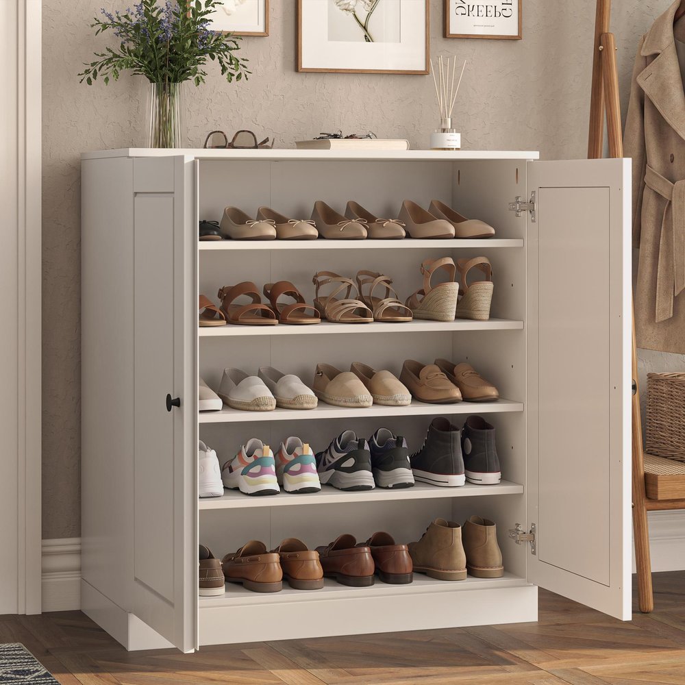 White Twenty Pair Solid WoodShoe Storage Cabinet — view 7