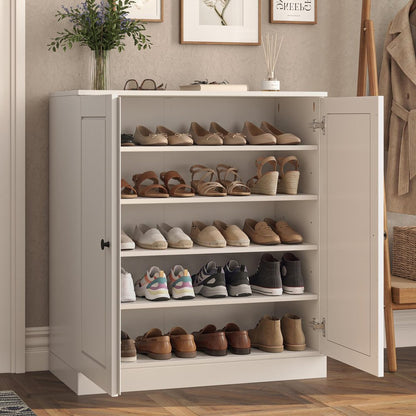 White Twenty Pair Solid WoodShoe Storage Cabinet HomeRoots