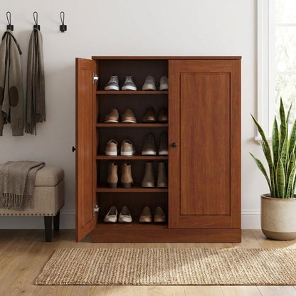 Coffee Twenty Pair Solid WoodShoe Storage Cabinet HomeRoots