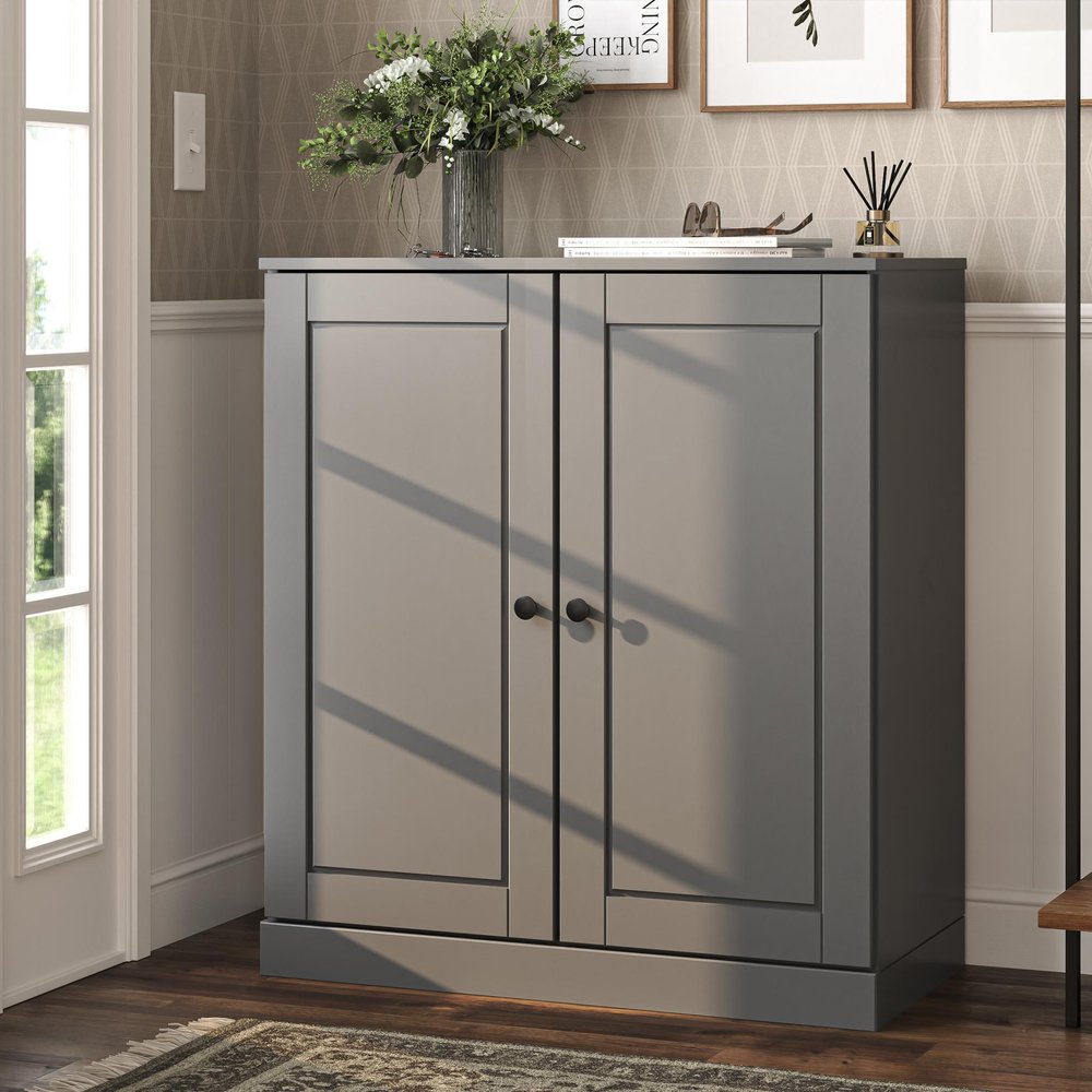 Gray Twenty Pair Solid WoodShoe Storage Cabinet HomeRoots