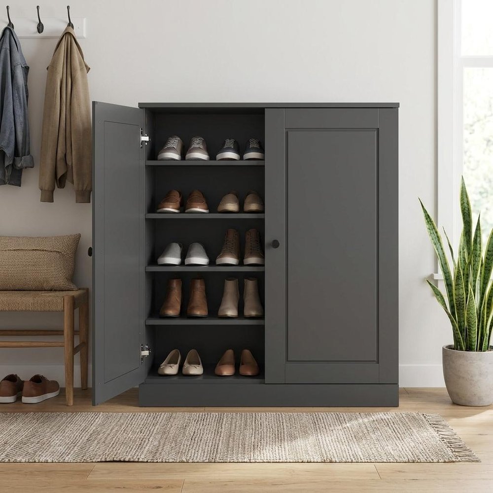Gray Twenty Pair Solid WoodShoe Storage Cabinet — view 1