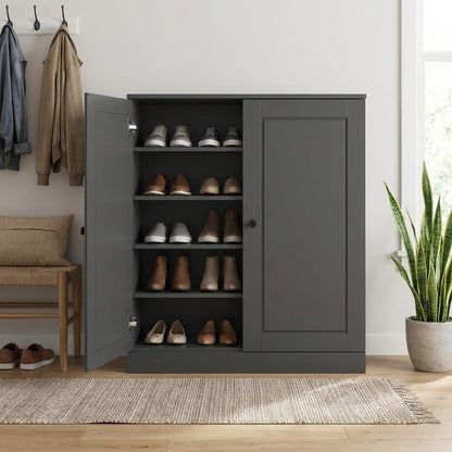 Gray Twenty Pair Solid WoodShoe Storage Cabinet HomeRoots