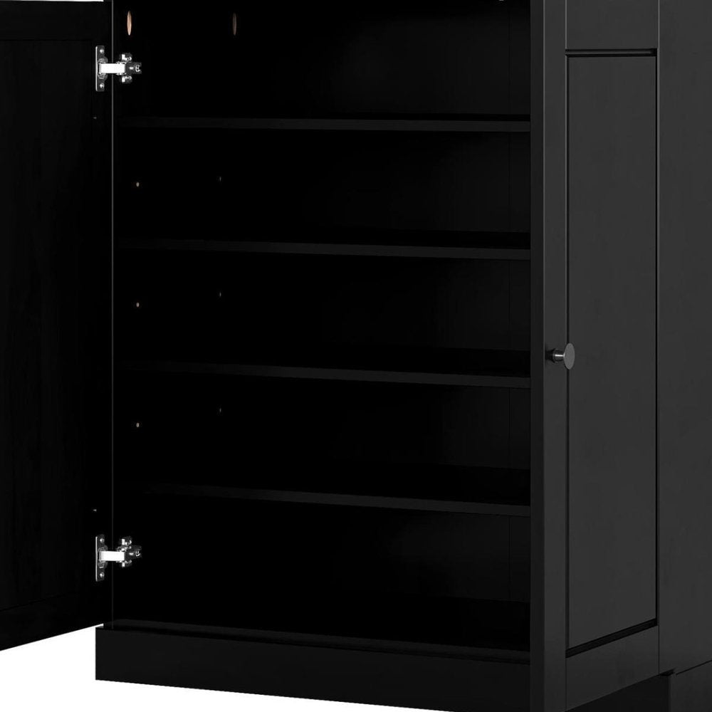 Black Twenty Pair Solid WoodShoe Storage Cabinet