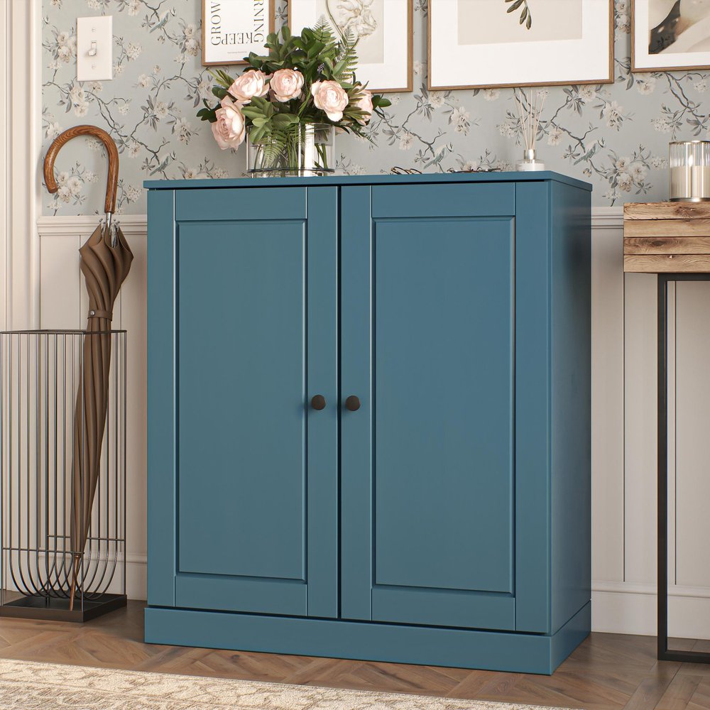 Teal Blue Twenty Pair Solid WoodShoe Storage Cabinet — view 5