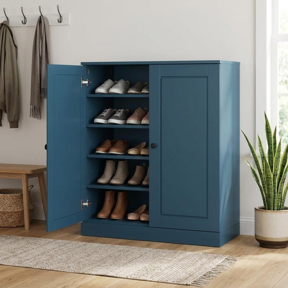Teal Blue Twenty Pair Solid WoodShoe Storage Cabinet HomeRoots