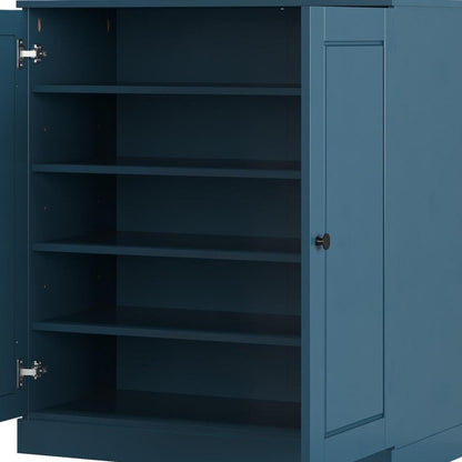 Teal Blue Twenty Pair Solid WoodShoe Storage Cabinet