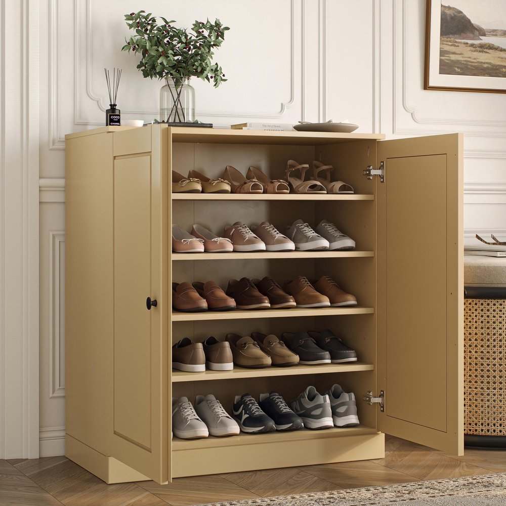Yellow Twenty Pair Solid WoodShoe Storage Cabinet HomeRoots