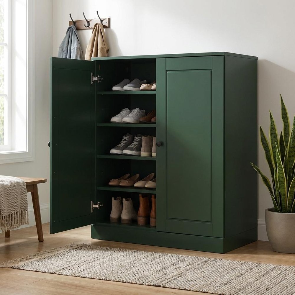 Green Twenty Pair Solid WoodShoe Storage Cabinet HomeRoots