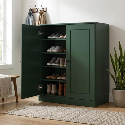 Green Twenty Pair Solid WoodShoe Storage Cabinet HomeRoots