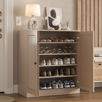 Beige Twenty Pair Solid WoodShoe Storage Cabinet HomeRoots