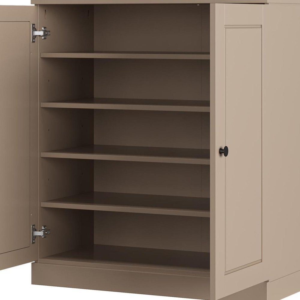 Beige Twenty Pair Solid WoodShoe Storage Cabinet HomeRoots