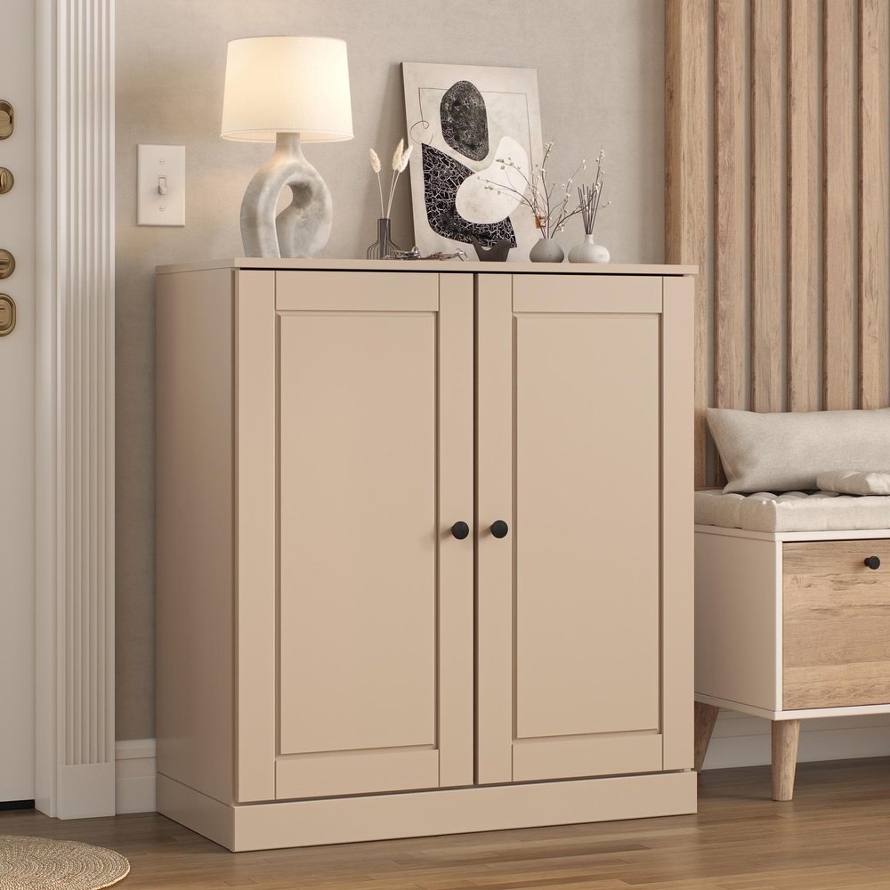 Beige Twenty Pair Solid WoodShoe Storage Cabinet HomeRoots