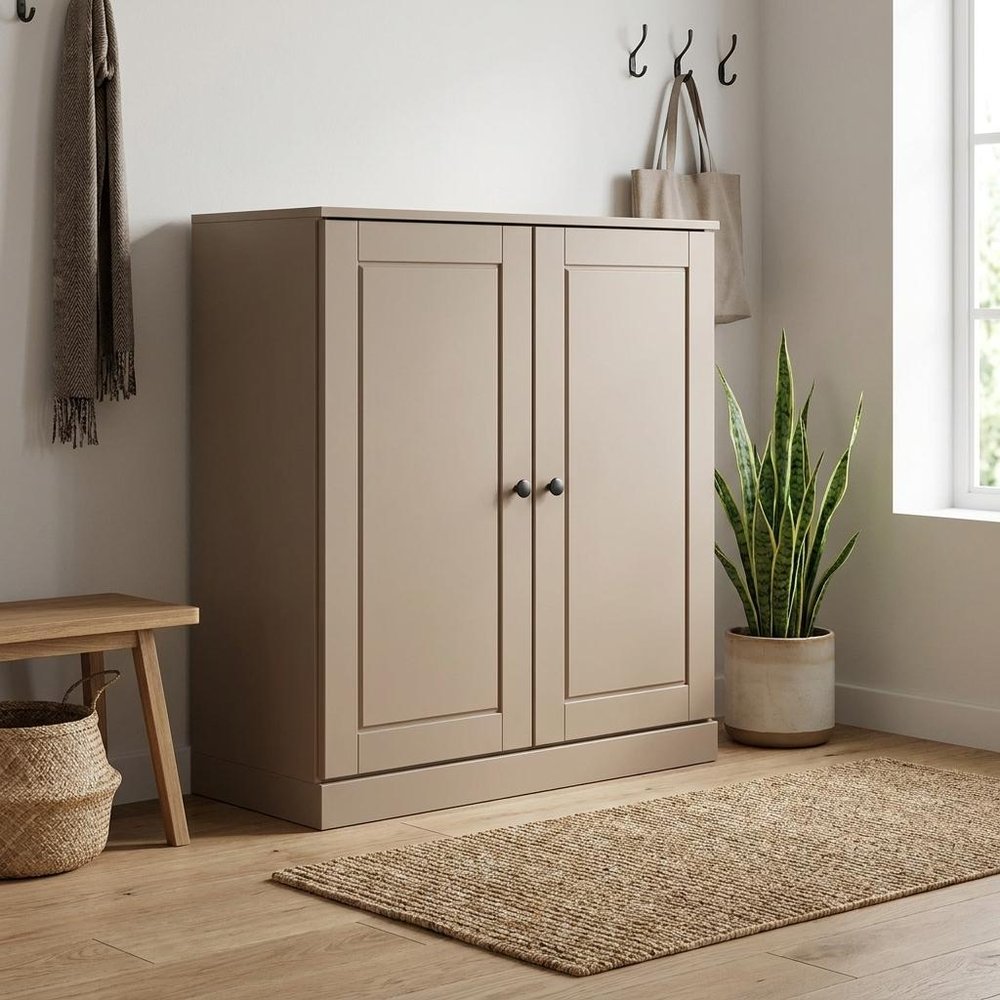 Beige Twenty Pair Solid WoodShoe Storage Cabinet HomeRoots