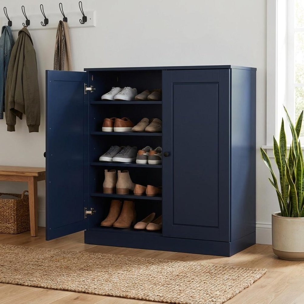 Navy Blue Twenty Pair Solid WoodShoe Storage Cabinet — view 4