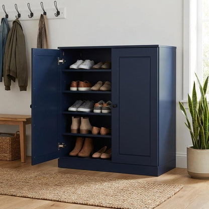 Navy Blue Twenty Pair Solid WoodShoe Storage Cabinet HomeRoots