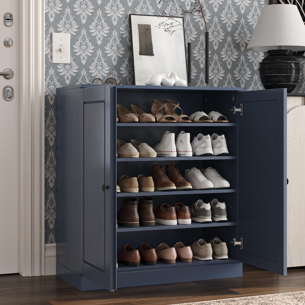 French Blue Twenty Pair Solid WoodShoe Storage Cabinet HomeRoots