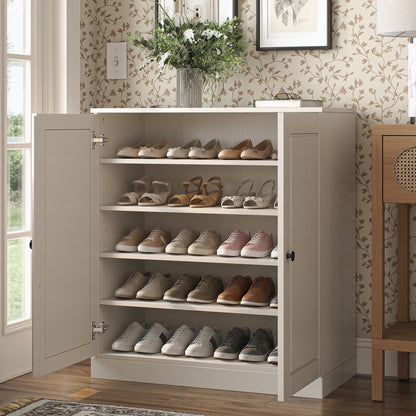 Off White Twenty Pair Solid WoodShoe Storage Cabinet HomeRoots