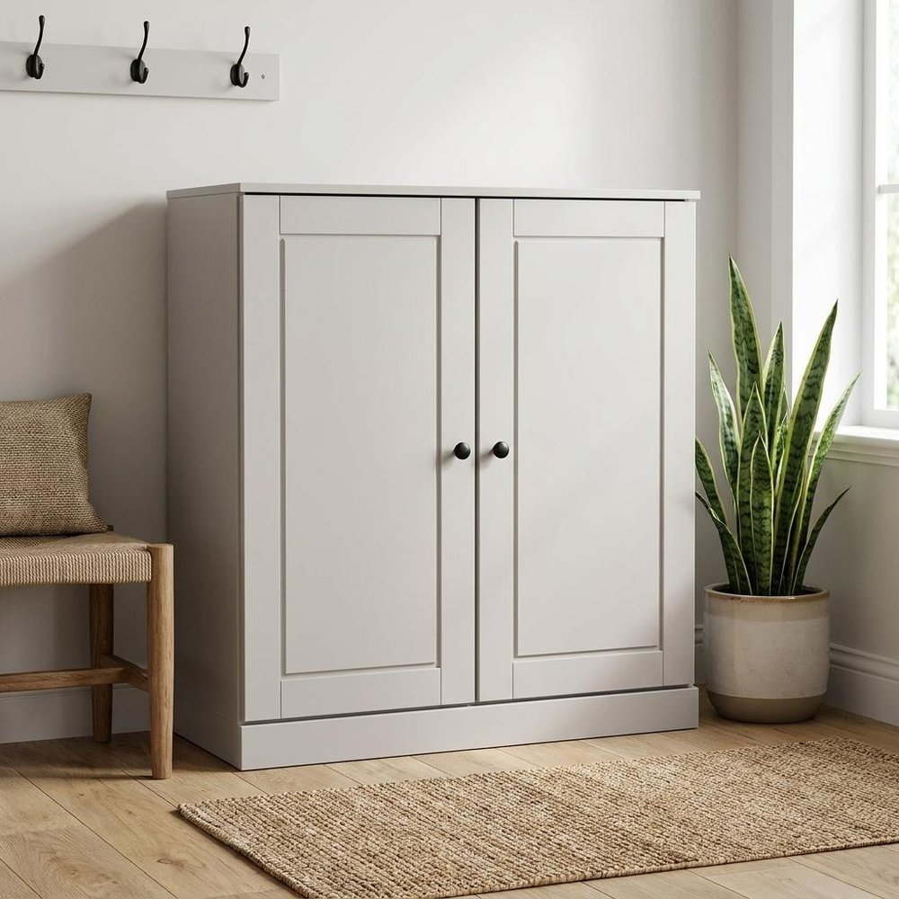Off White Twenty Pair Solid WoodShoe Storage Cabinet HomeRoots