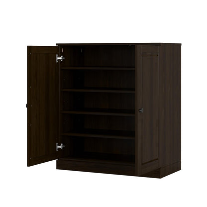 Espresso Twenty Pair Solid WoodShoe Storage Cabinet