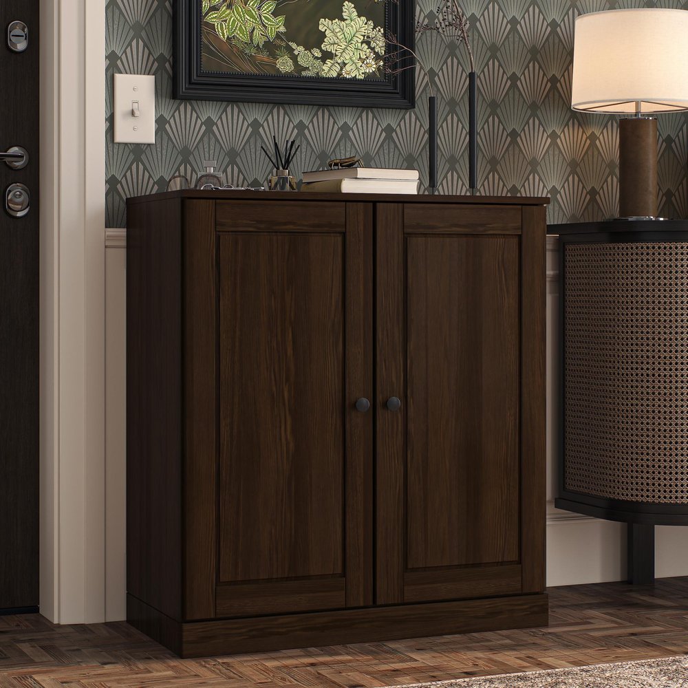 Espresso Twenty Pair Solid WoodShoe Storage Cabinet HomeRoots