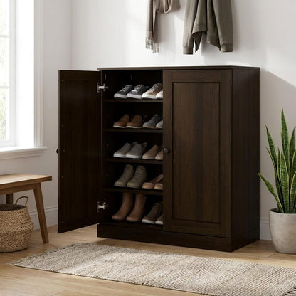 Espresso Twenty Pair Solid WoodShoe Storage Cabinet HomeRoots