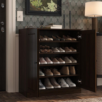 Espresso Twenty Pair Solid WoodShoe Storage Cabinet HomeRoots