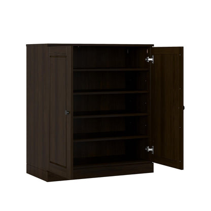 Espresso Twenty Pair Solid WoodShoe Storage Cabinet