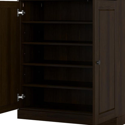 Espresso Twenty Pair Solid WoodShoe Storage Cabinet