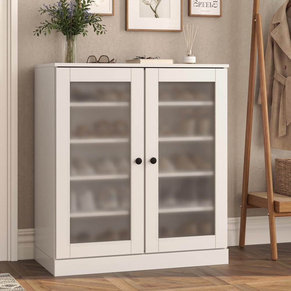 White Twenty Pair Solid WoodShoe Storage Cabinet HomeRoots