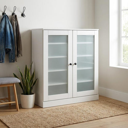 White Twenty Pair Solid WoodShoe Storage Cabinet HomeRoots