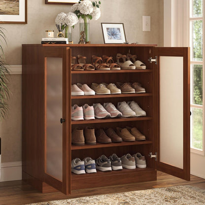 Coffee Twenty Pair Solid WoodShoe Storage Cabinet HomeRoots