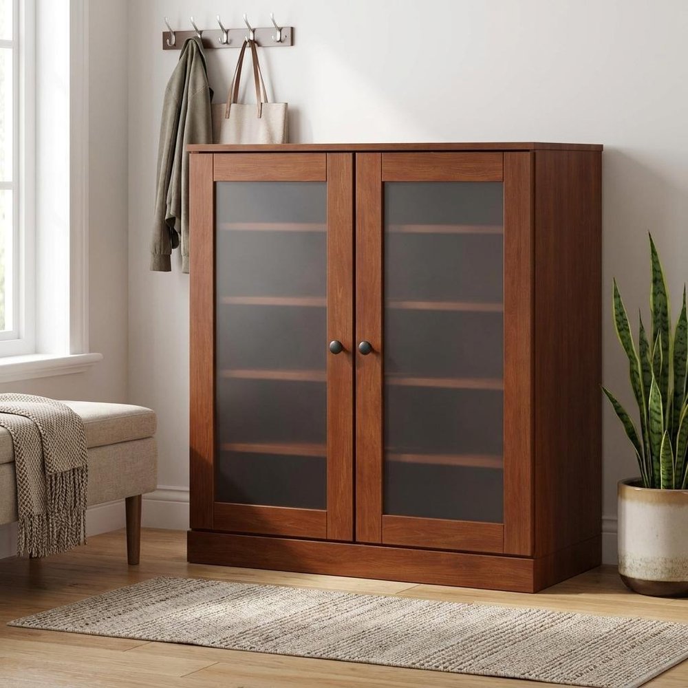 Coffee Twenty Pair Solid WoodShoe Storage Cabinet — view 5