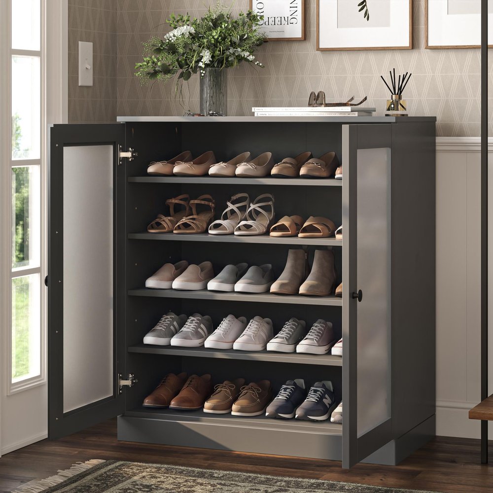 Gray Twenty Pair Solid WoodShoe Storage Cabinet HomeRoots