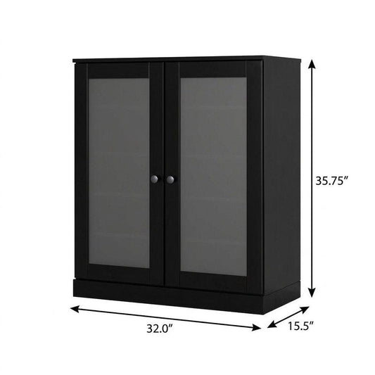 Black Twenty Pair Solid WoodShoe Storage Cabinet