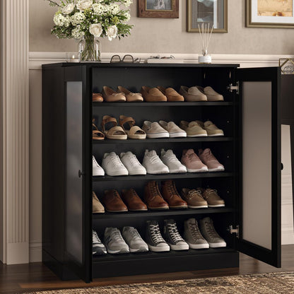 Black Twenty Pair Solid WoodShoe Storage Cabinet HomeRoots