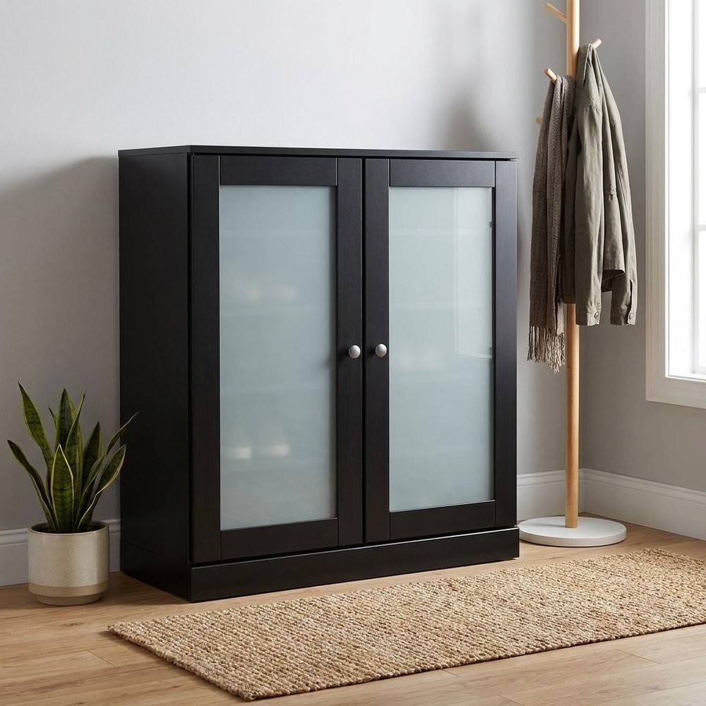 Black Twenty Pair Solid WoodShoe Storage Cabinet — view 3