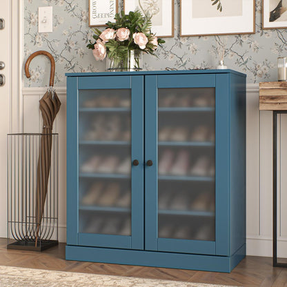 Teal Blue Twenty Pair Solid WoodShoe Storage Cabinet HomeRoots