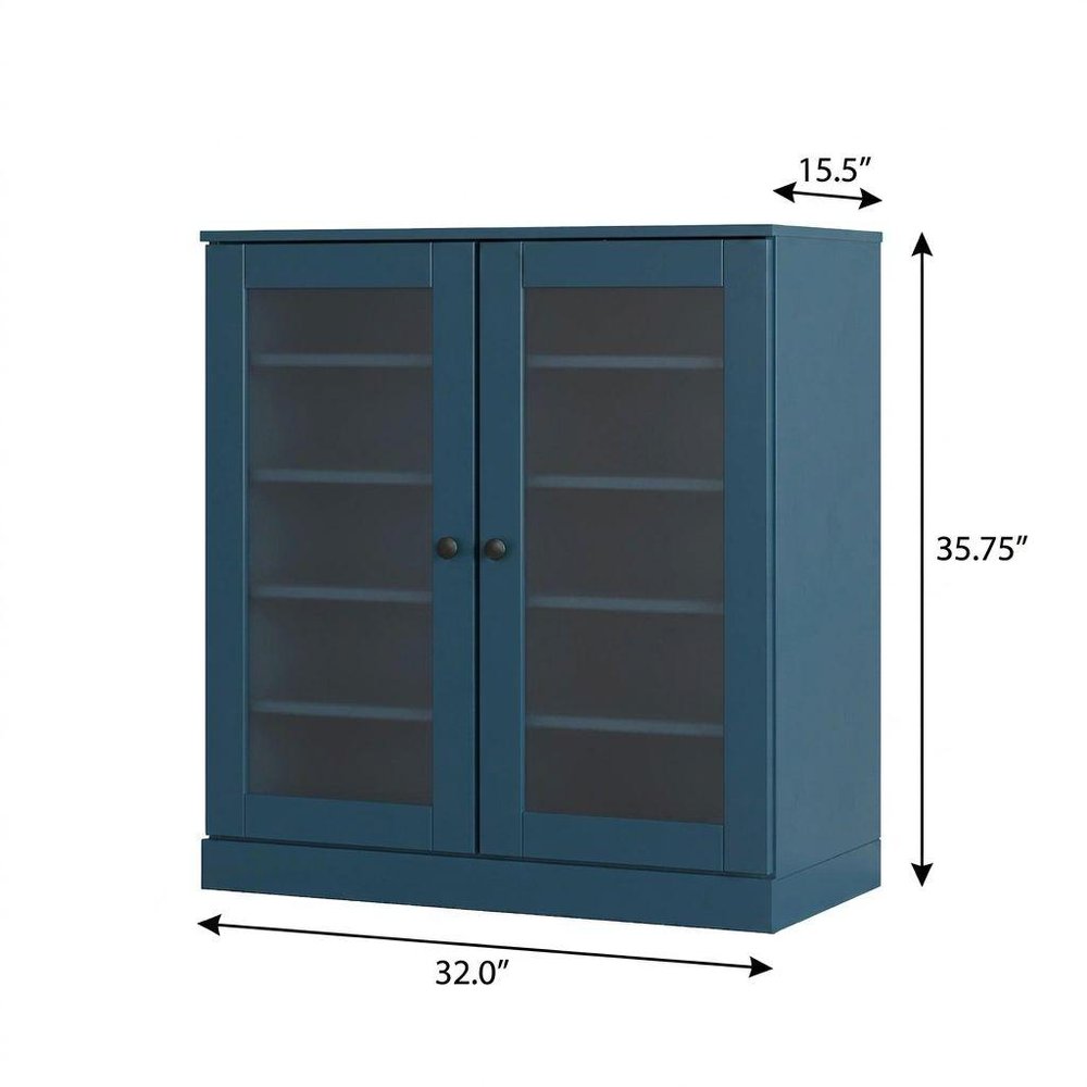 Teal Blue Twenty Pair Solid WoodShoe Storage Cabinet — view 3
