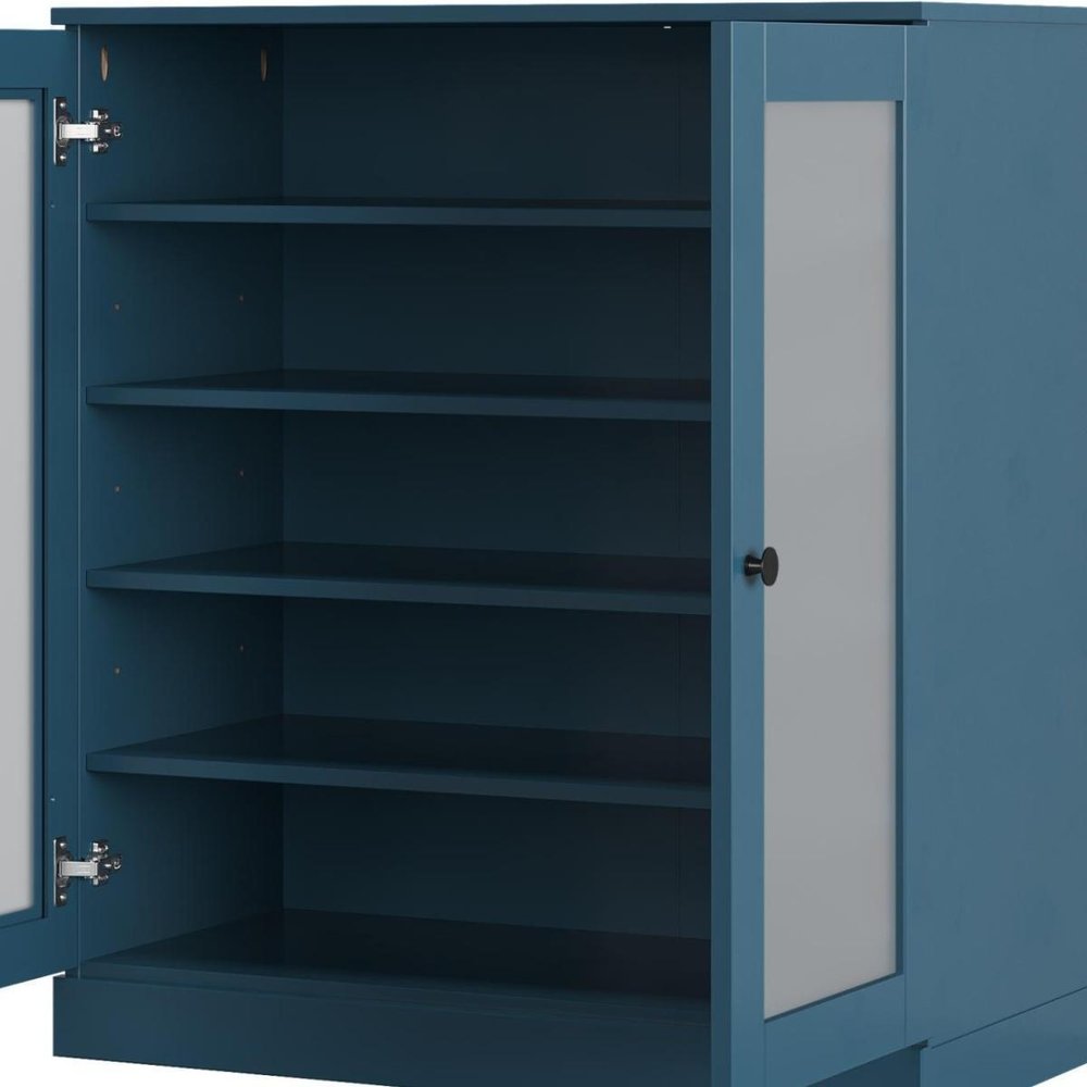 Teal Blue Twenty Pair Solid WoodShoe Storage Cabinet — view 4