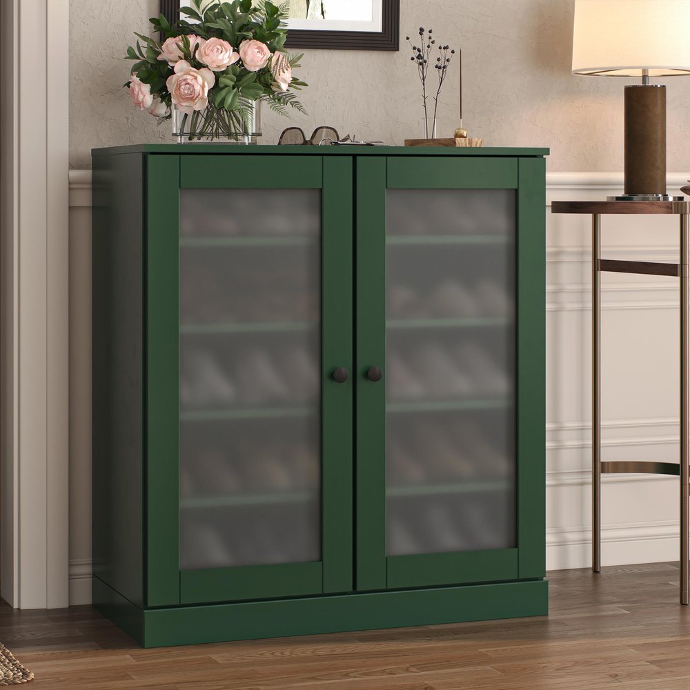 Green Twenty Pair Solid WoodShoe Storage Cabinet — view 5