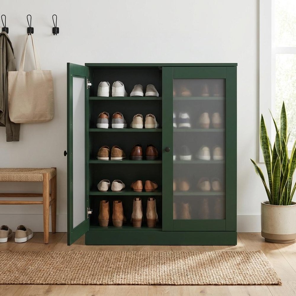 Green Twenty Pair Solid WoodShoe Storage Cabinet HomeRoots