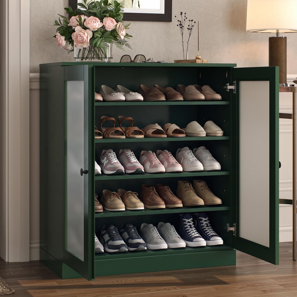 Green Twenty Pair Solid WoodShoe Storage Cabinet HomeRoots